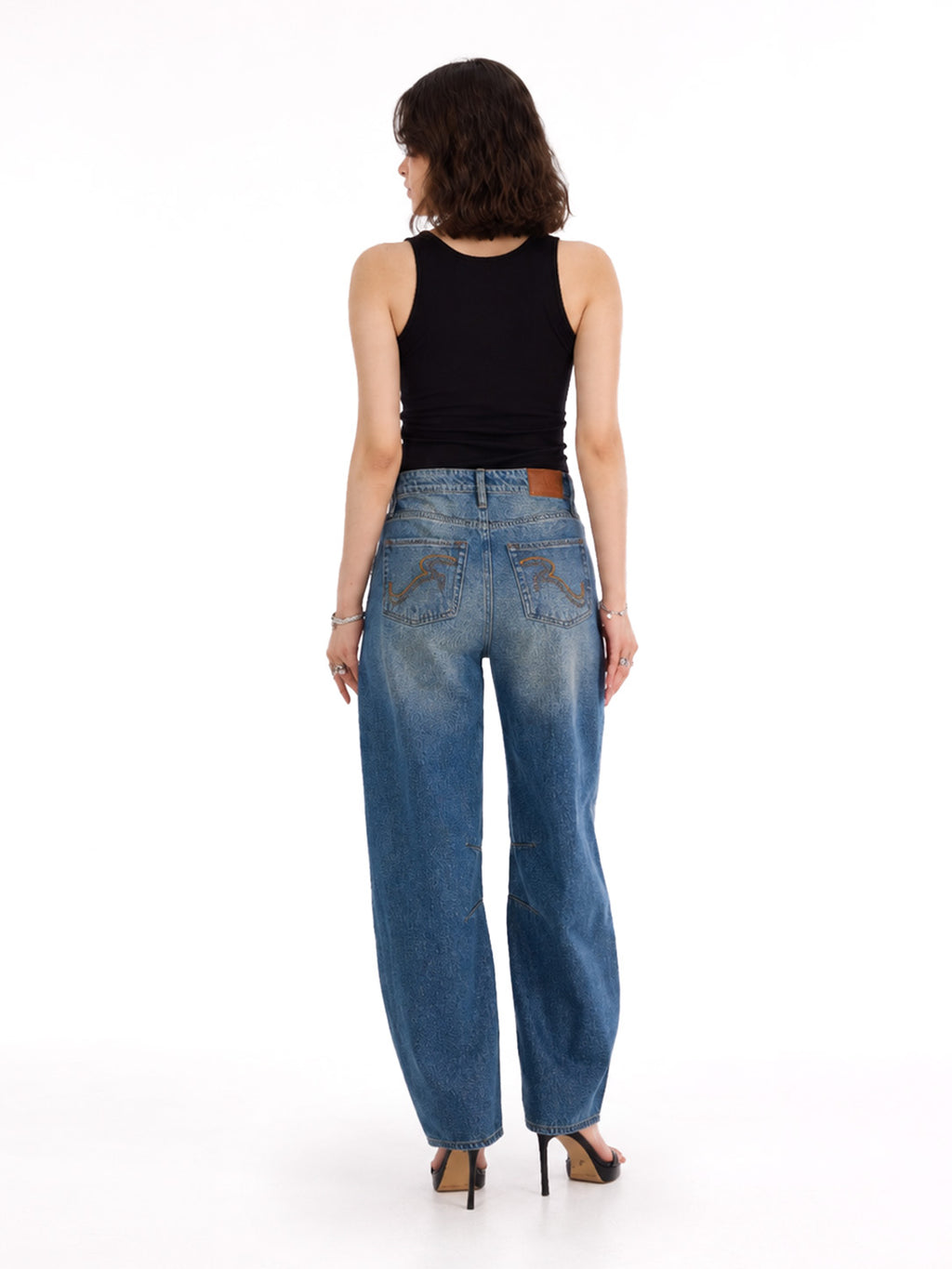 Rowan R Embroidered Barrel Leg Jean