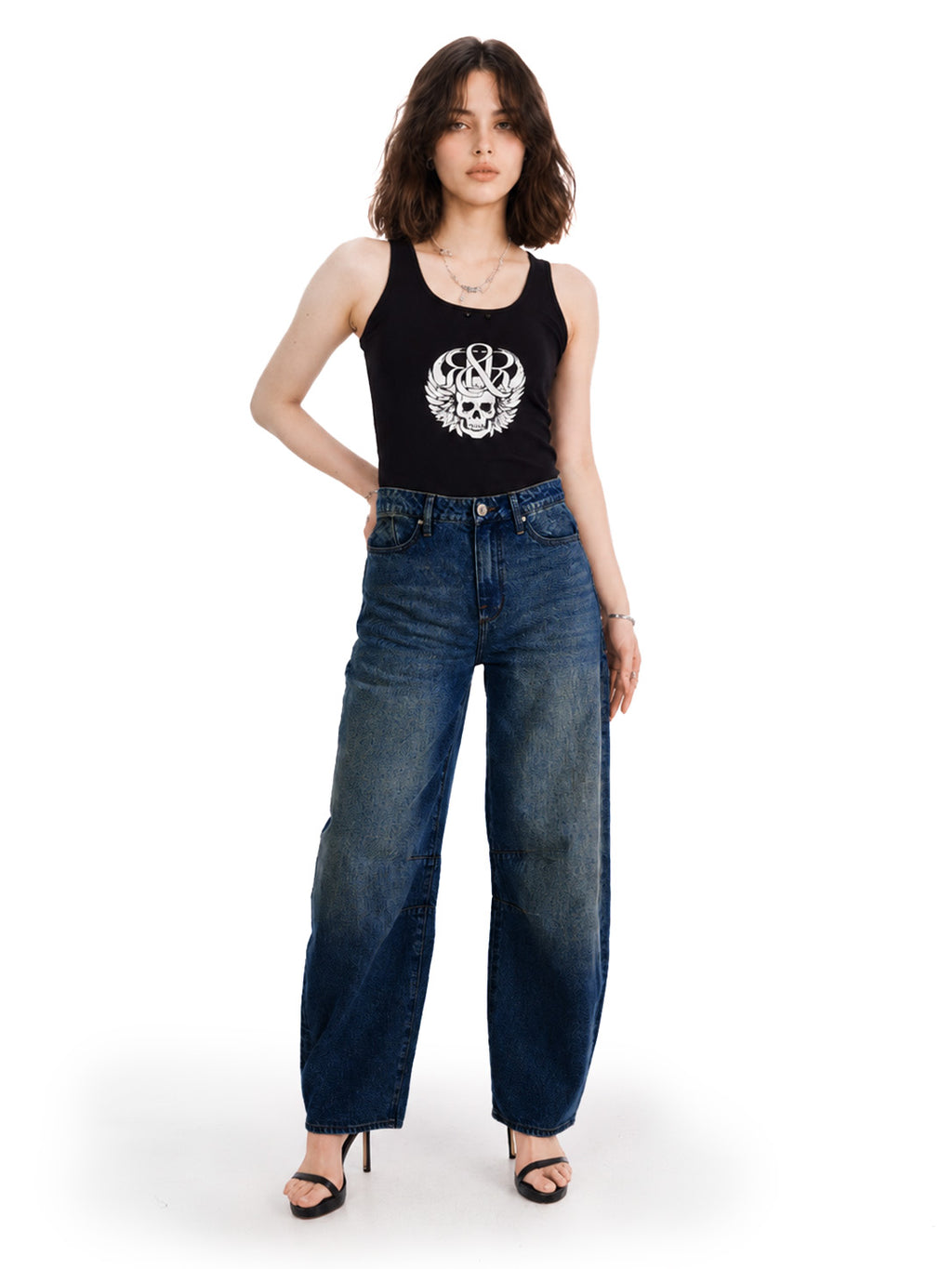 Rowan R Embroidered Barrel Leg Jean
