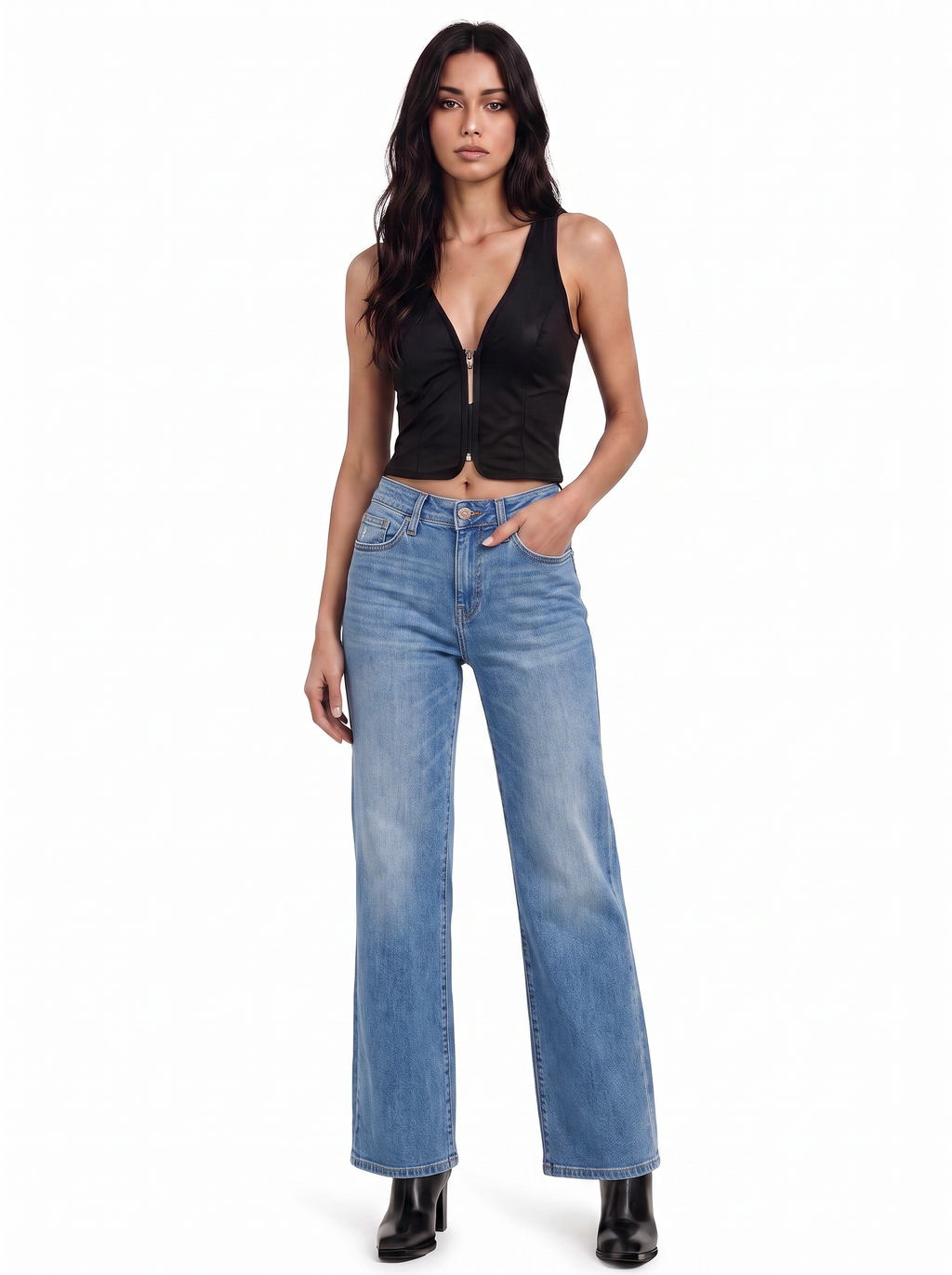 Kendall R Stitch Wide Leg Jean