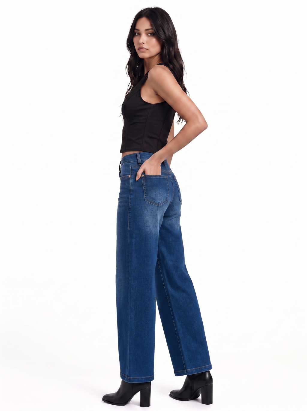 Kendall R Stitch Wide Leg Jean