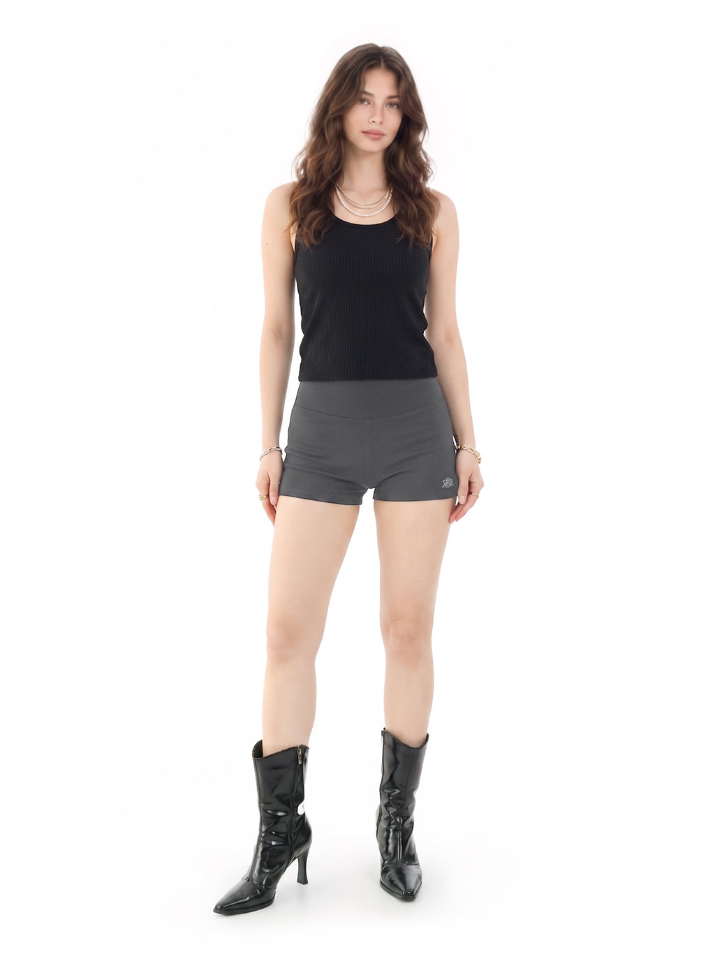 Rhinestone Logo Fitted Short