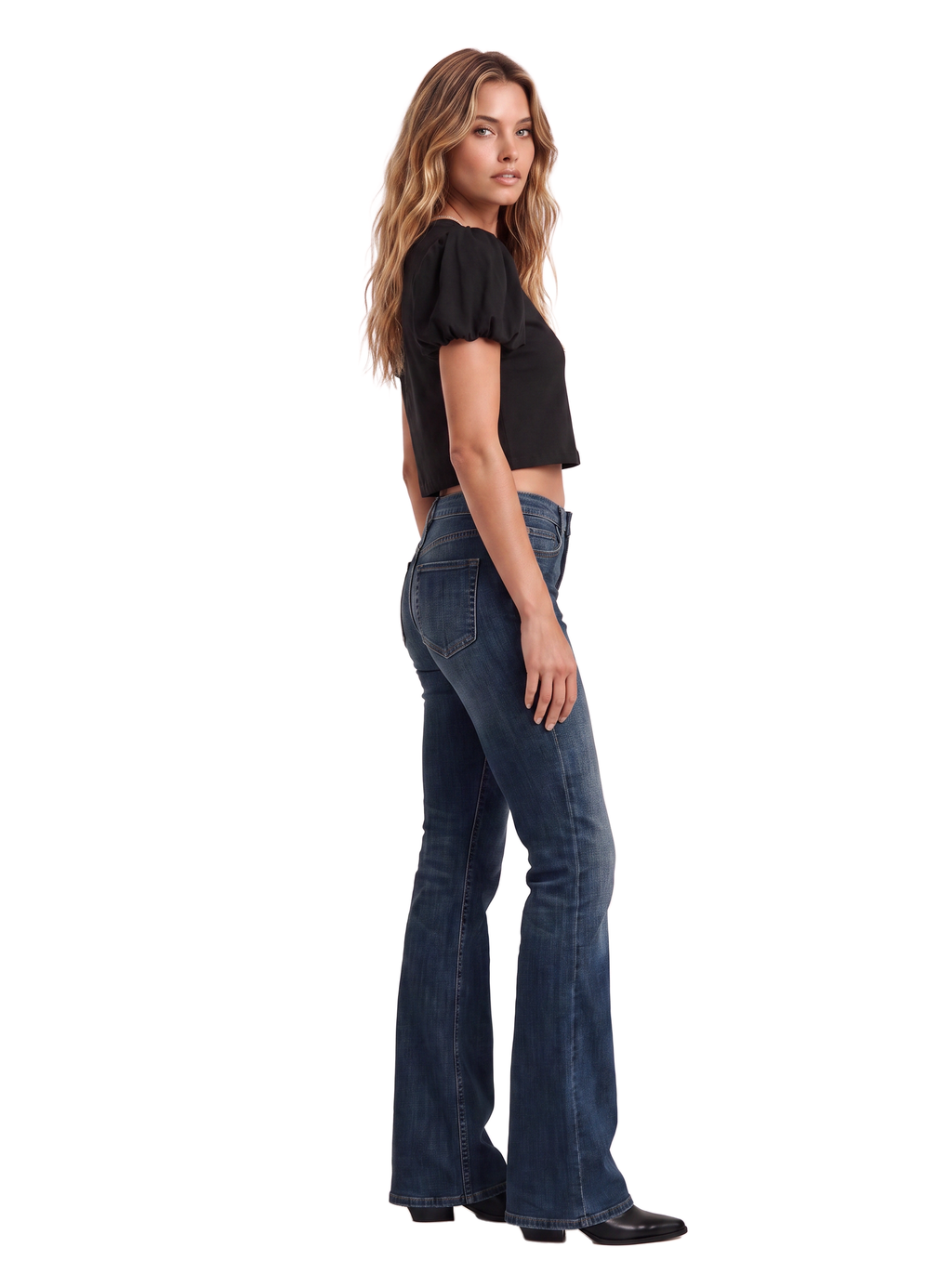 Luna Rhinestone Logo Puff Sleeve Cropped Top