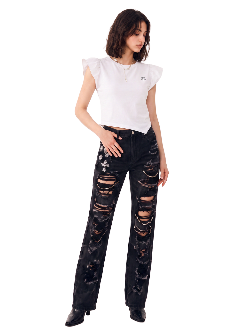 Flutter Sleeve Rhinestone Logo Tee
