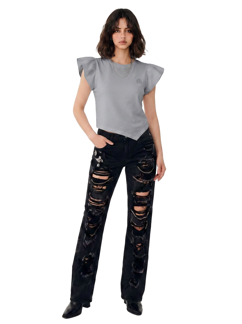 Flutter Sleeve Rhinestone Logo Tee