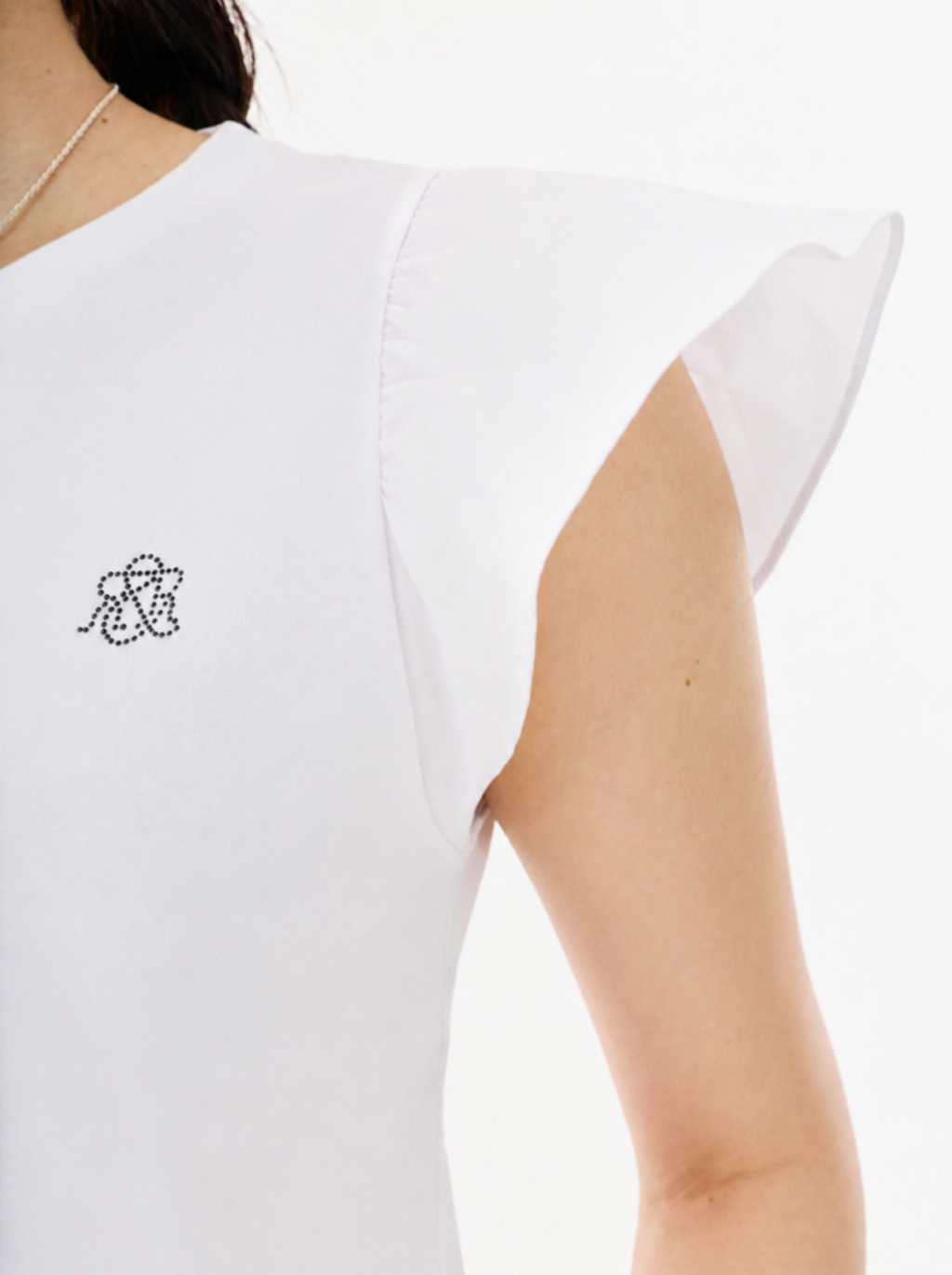 Flutter Sleeve Rhinestone Logo Tee