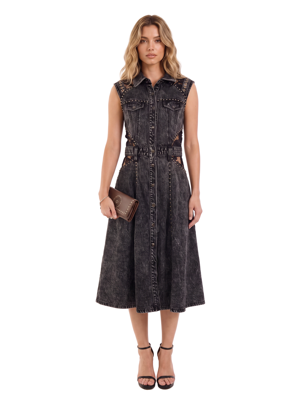 Crystal Stud Sleeveless Maxi Dress