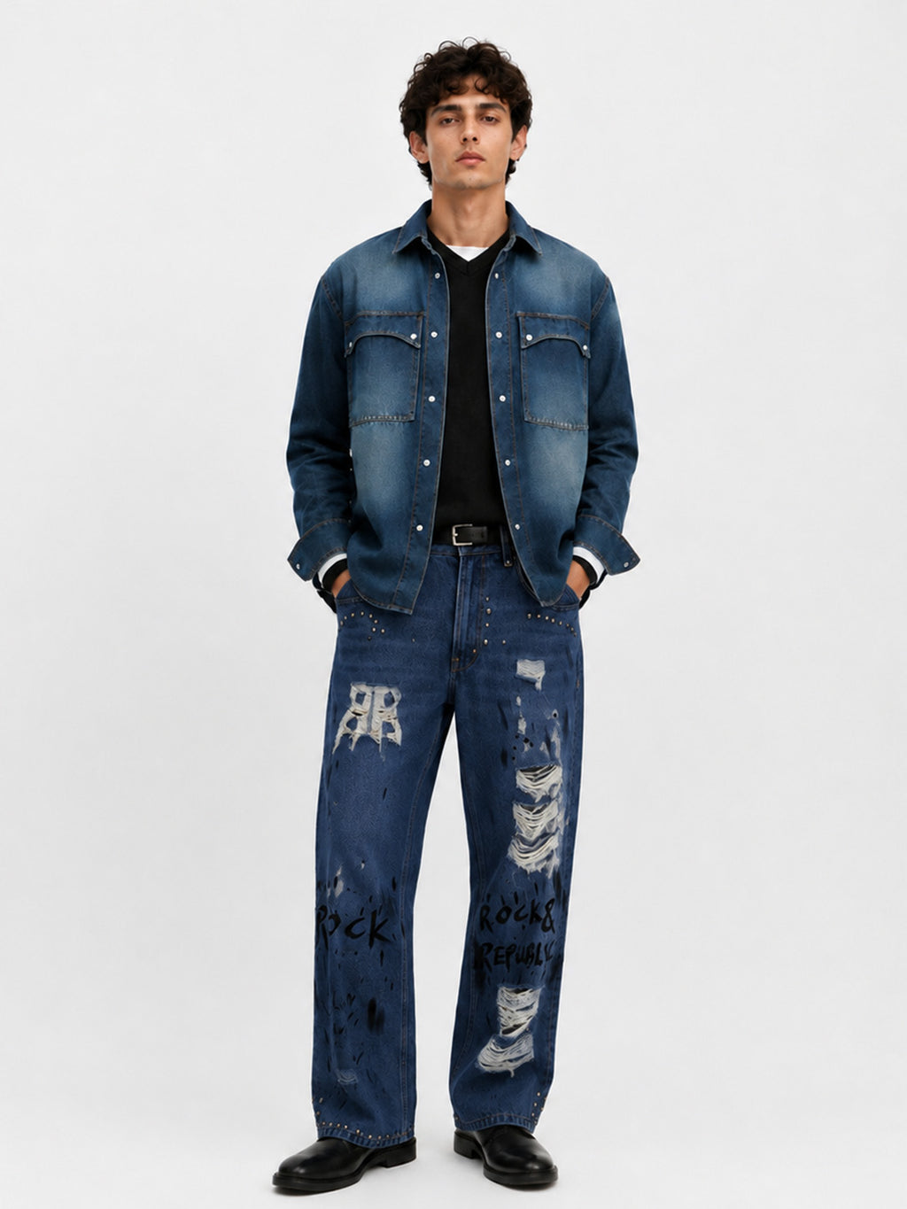 Cade Rock Graffiti Wide Leg Jean