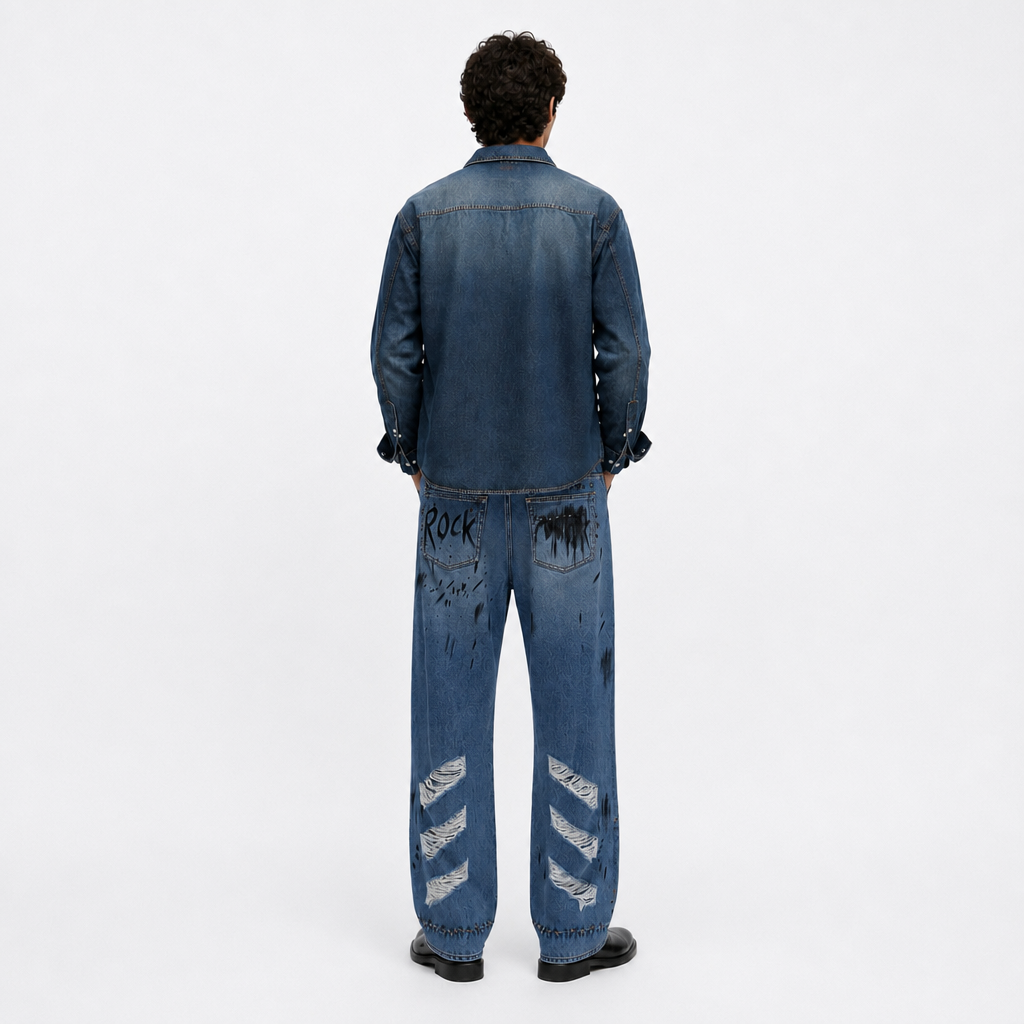 Cade Rock Graffiti Wide Leg Jean