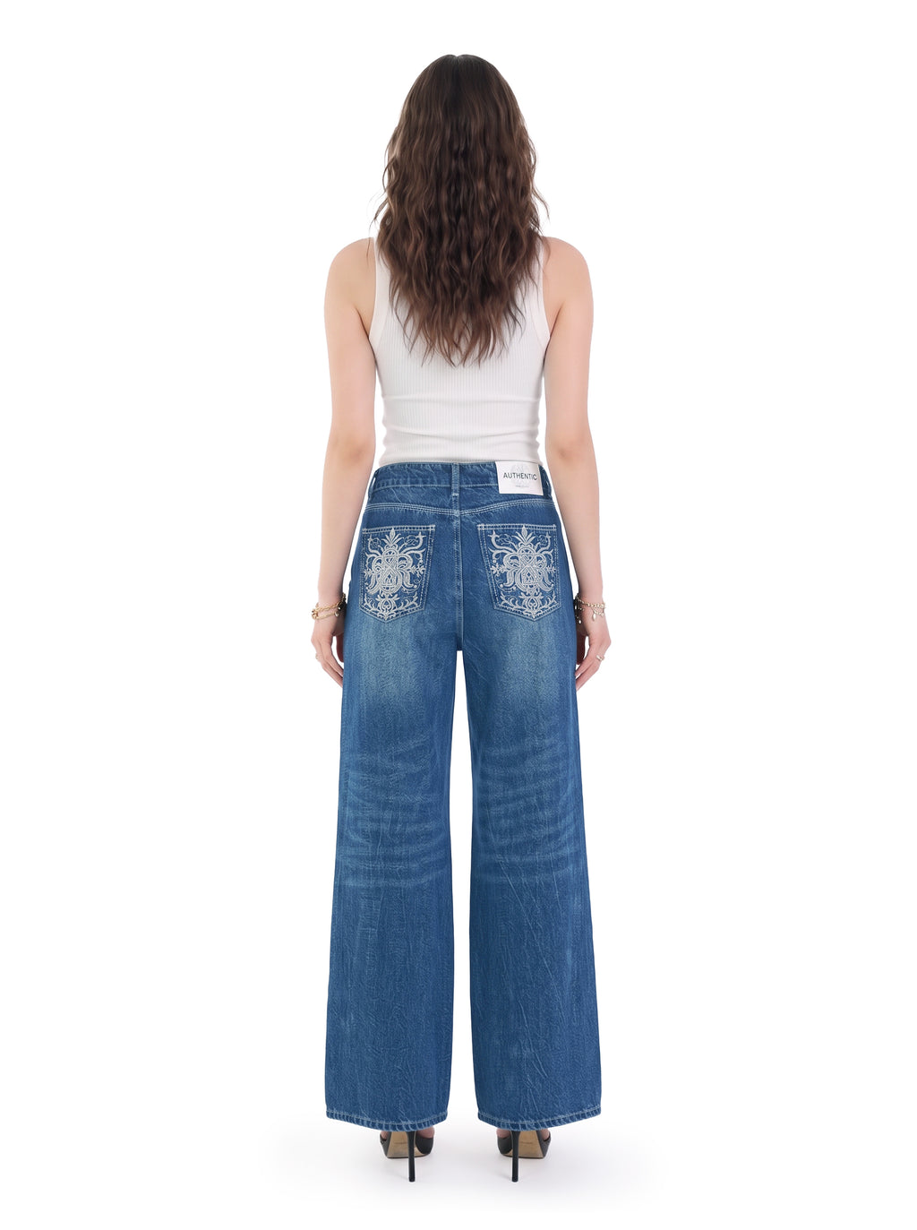 Kendall Paisley Studded Wide Leg Jean