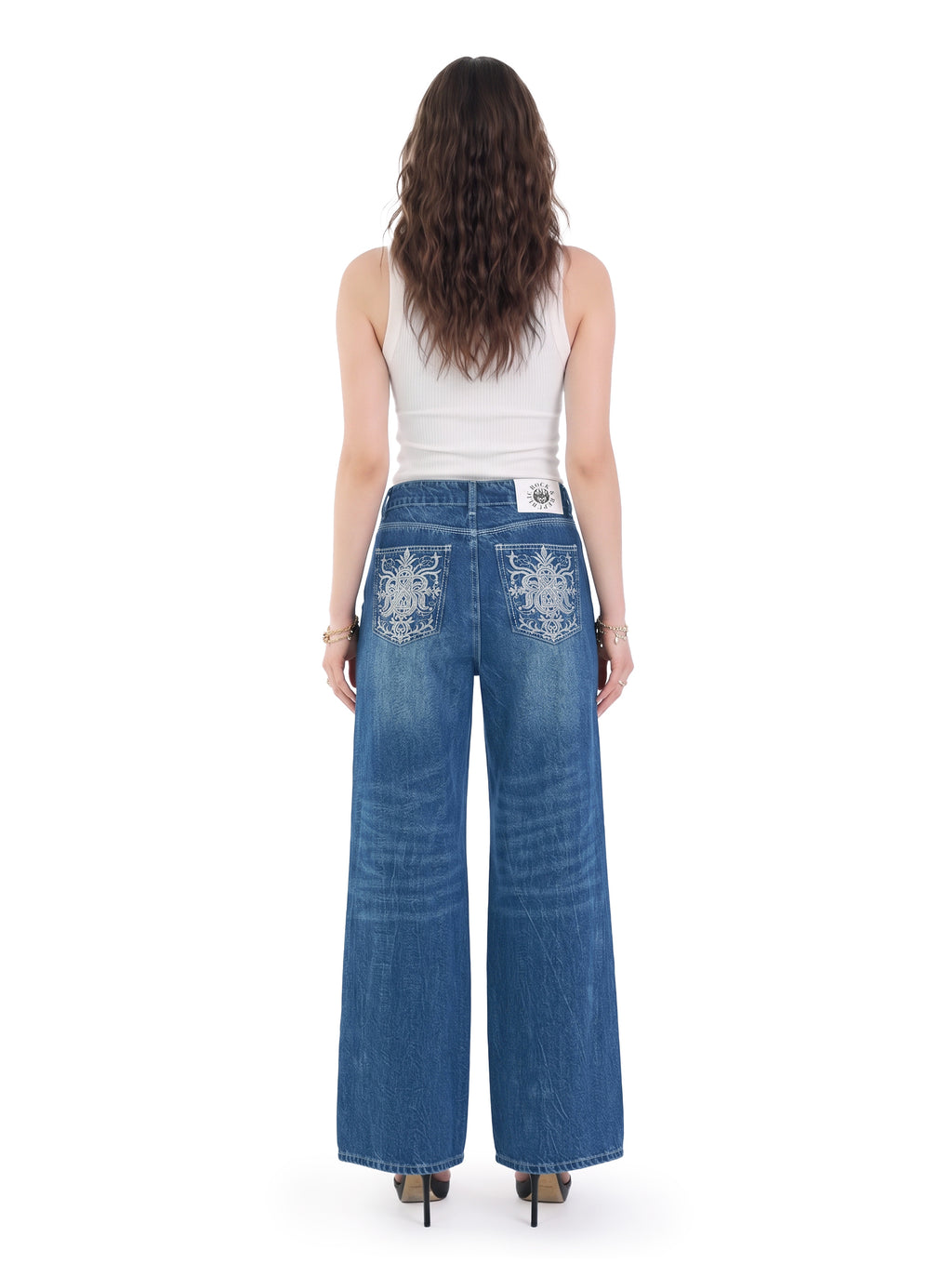 Kendall Paisley Studded Wide Leg Jean