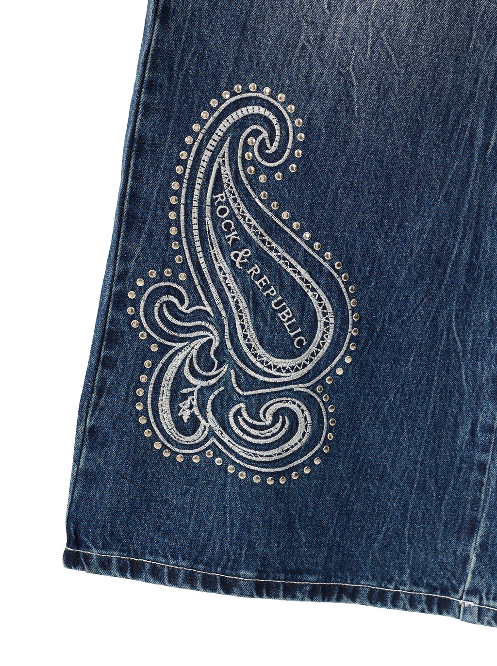 Kendall Paisley Studded Wide Leg Jean