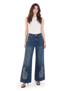 Kendall Paisley Studded Wide Leg Jean