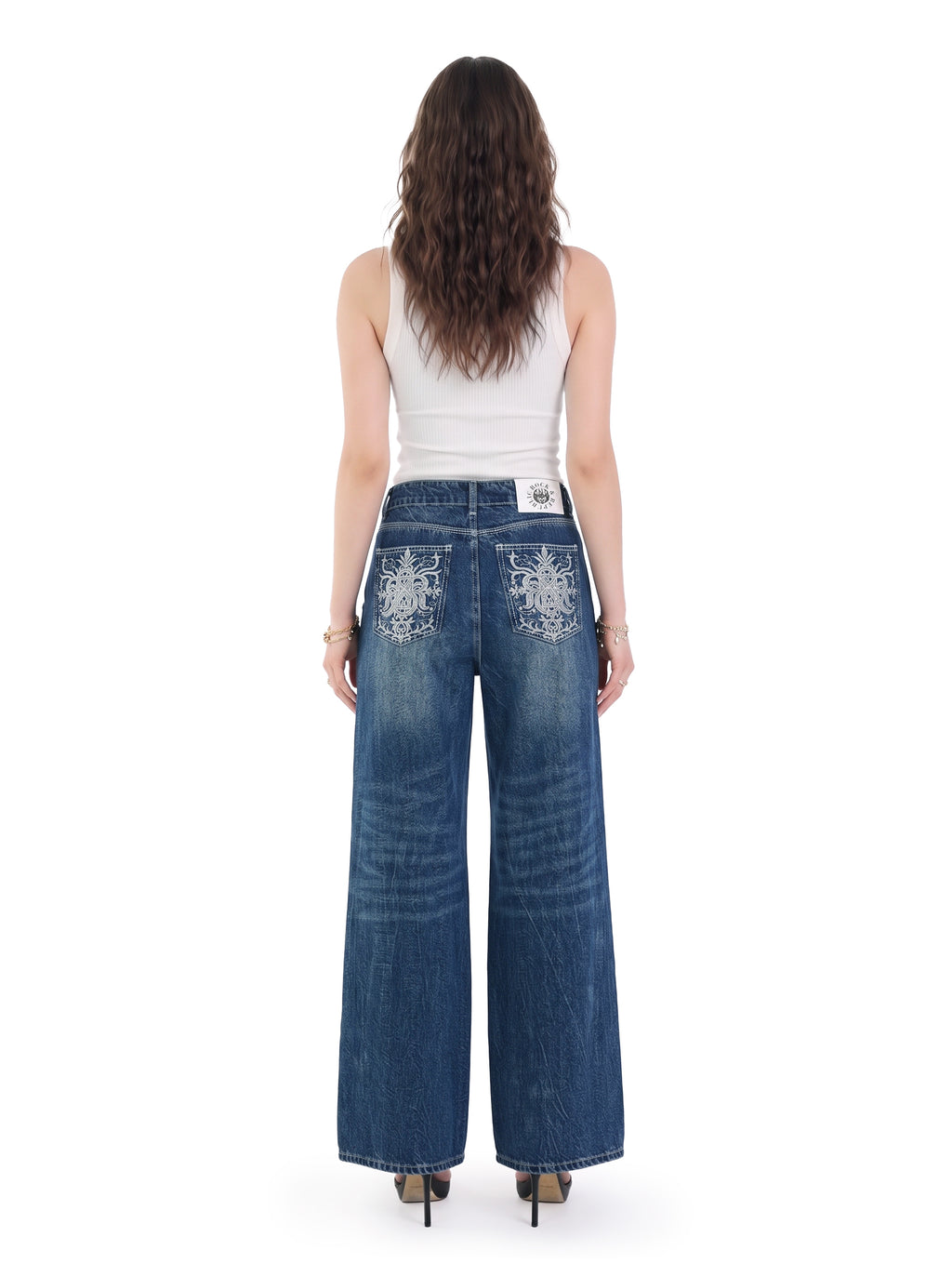 Kendall Paisley Studded Wide Leg Jean