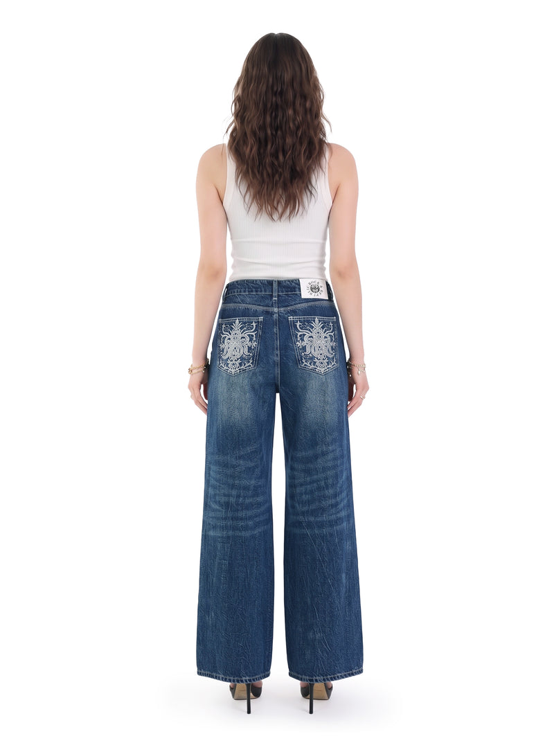 Kendall Paisley Studded Wide Leg Jean