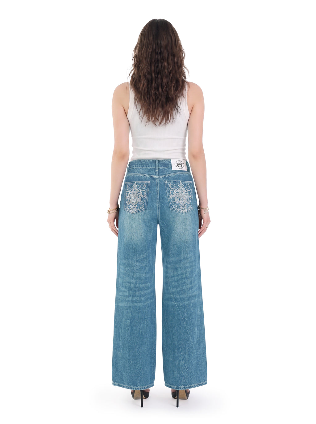 Kendall Paisley Studded Wide Leg Jean