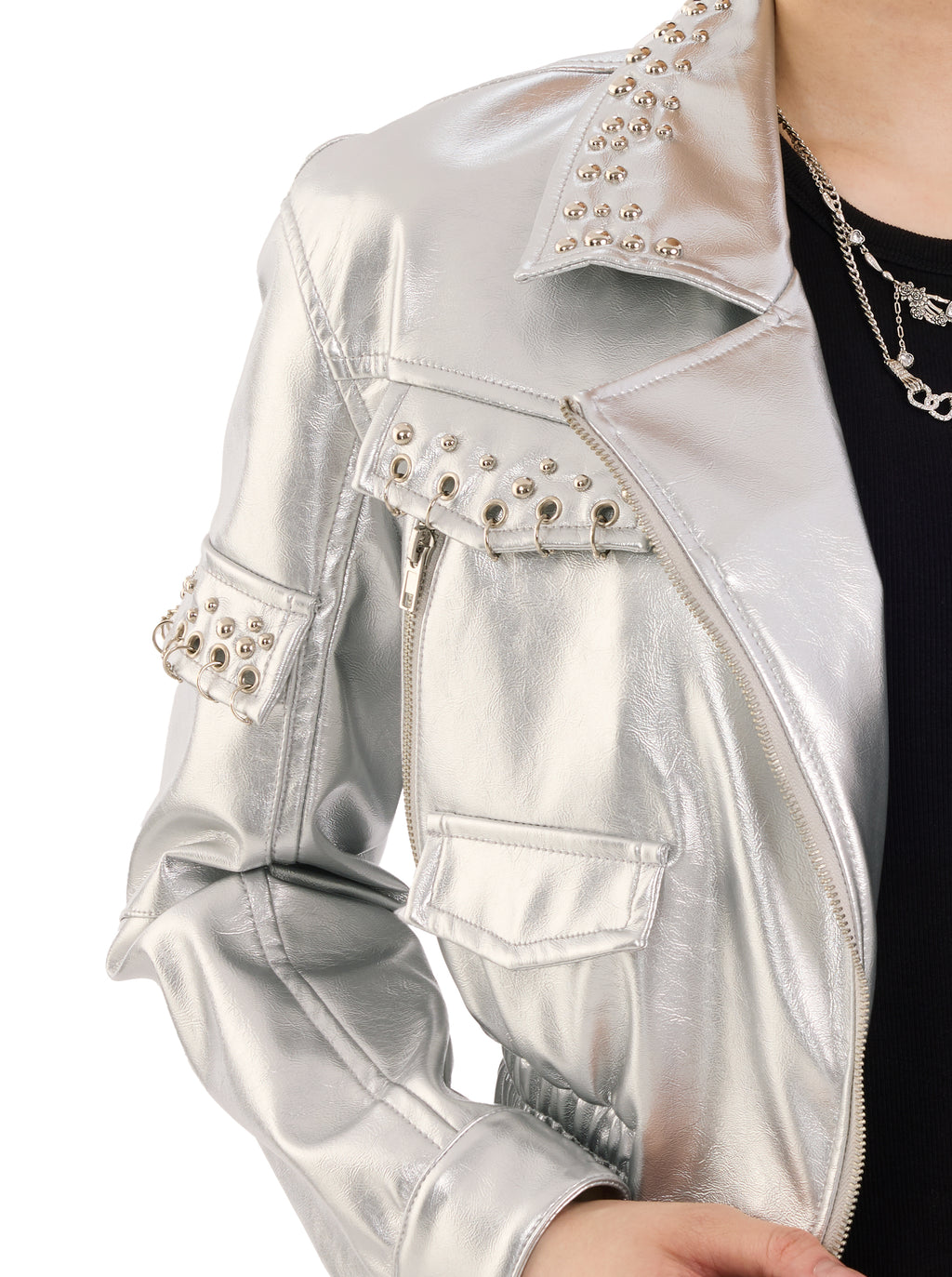 Metallic Silver Moto Jacket