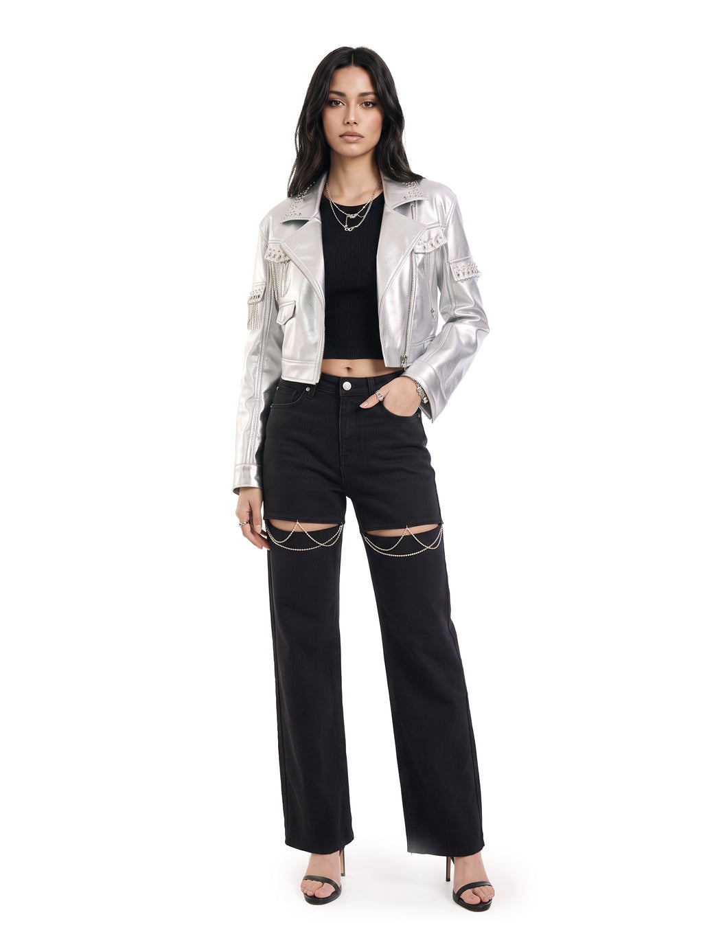 Metallic Silver Moto Jacket