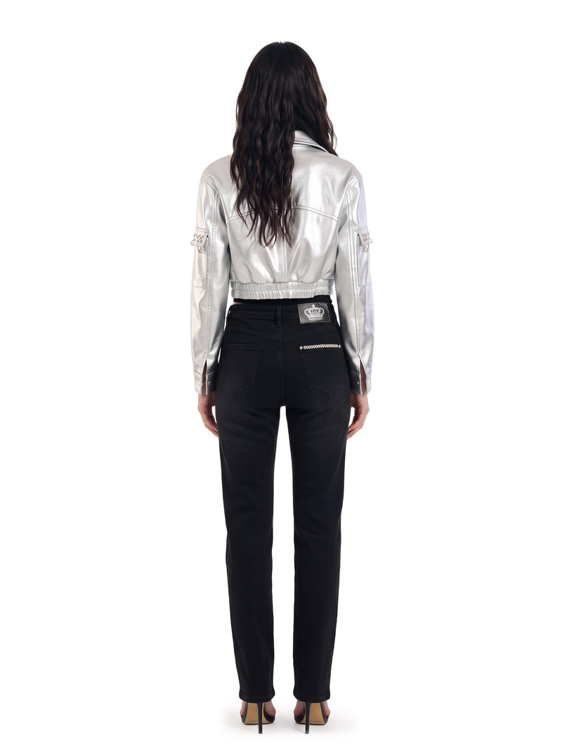 Metallic Silver Moto Jacket