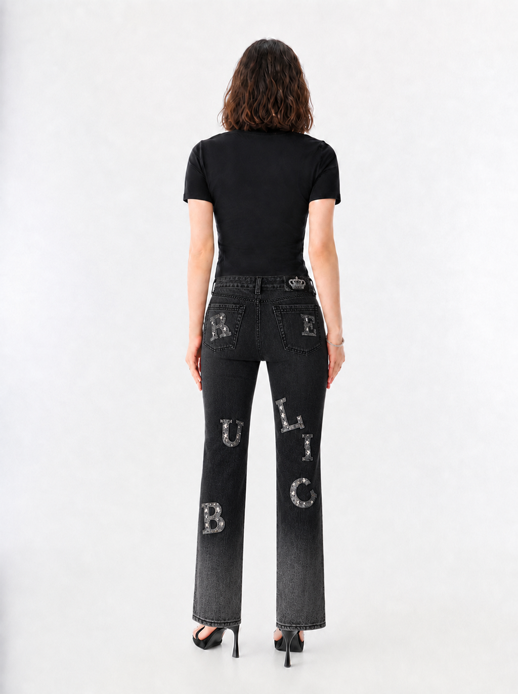 Kaia Mid Rise Rock Letter Straight Jean