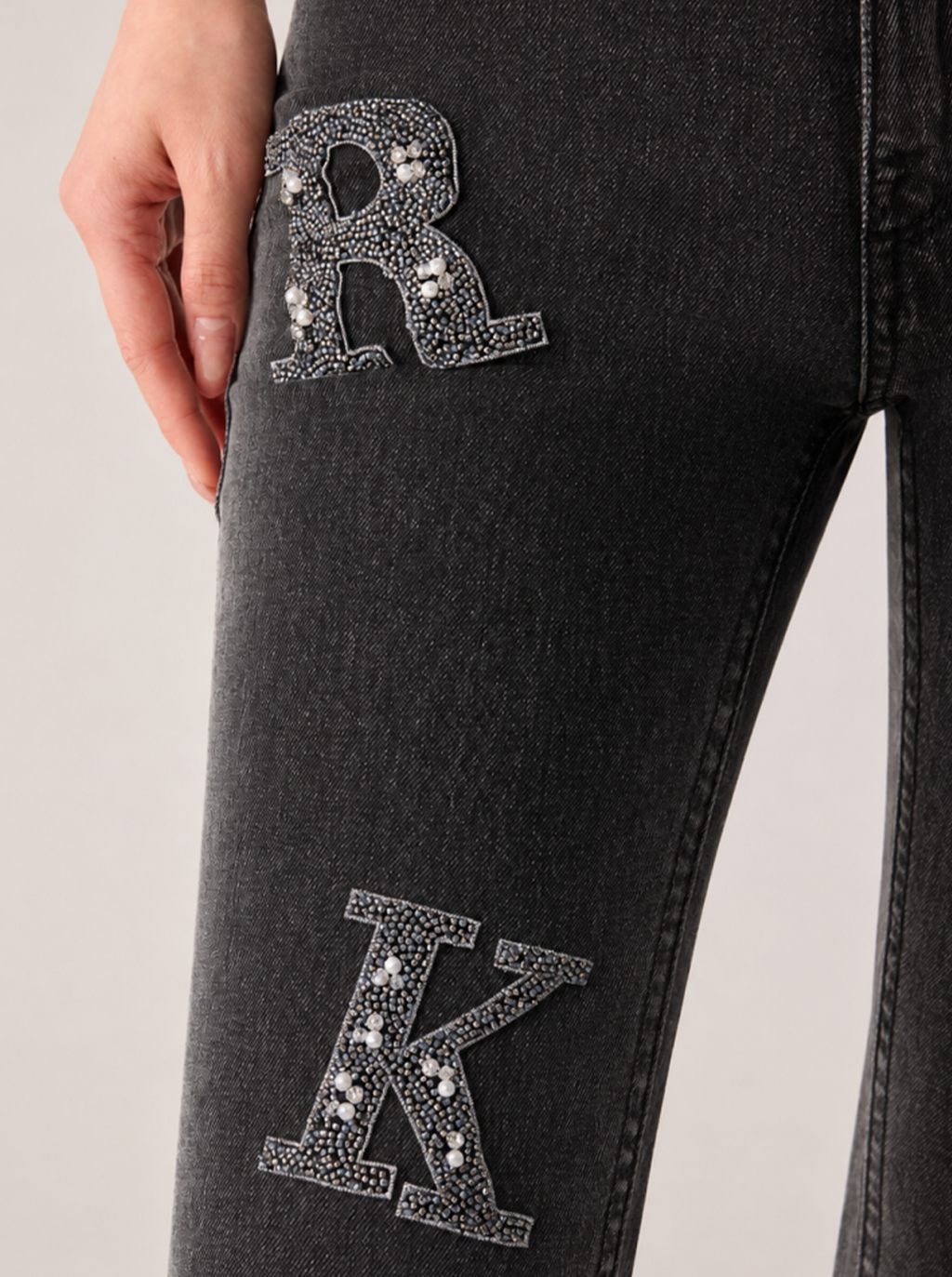 Kaia Mid Rise Rock Letter Straight Jean