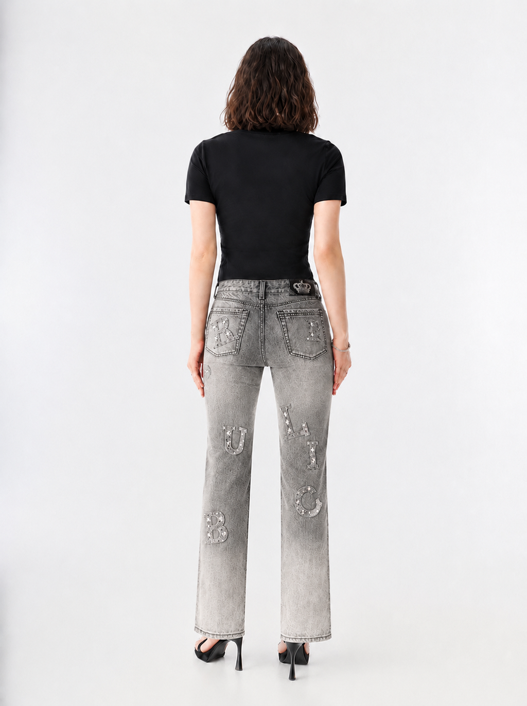 Kaia Mid Rise Rock Letter Straight Jean