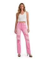 Kendall Shredded Pink Straight Jean