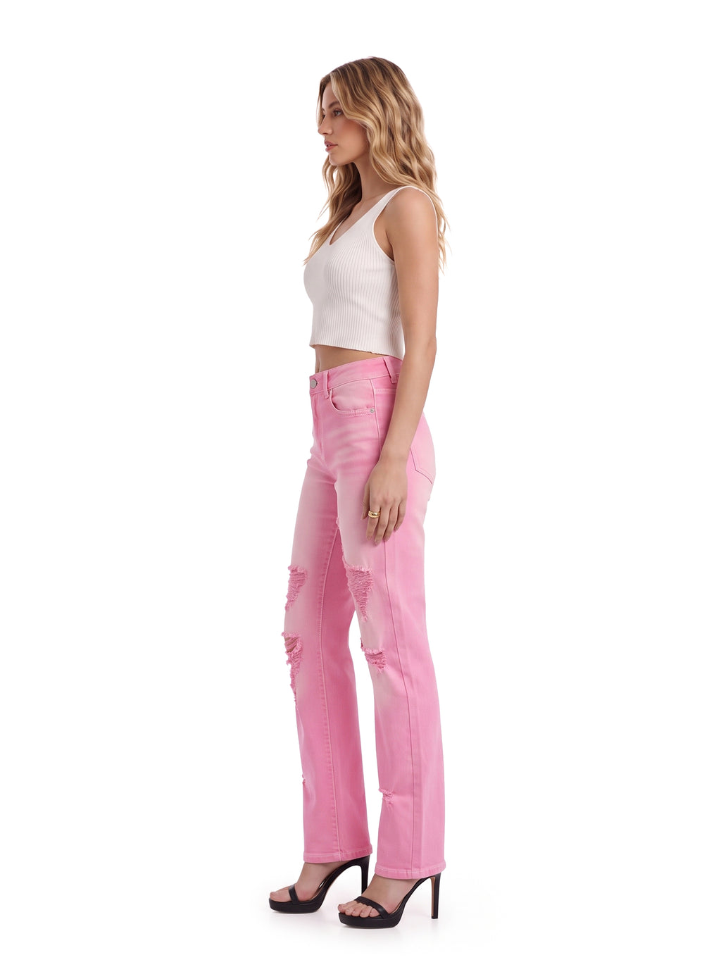 Kendall Shredded Pink Straight Jean