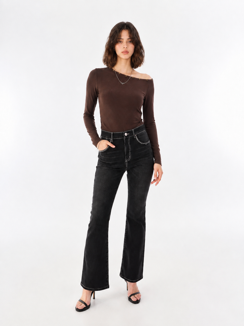 Kaia Mid Rise Wing Pocket Straight Jean