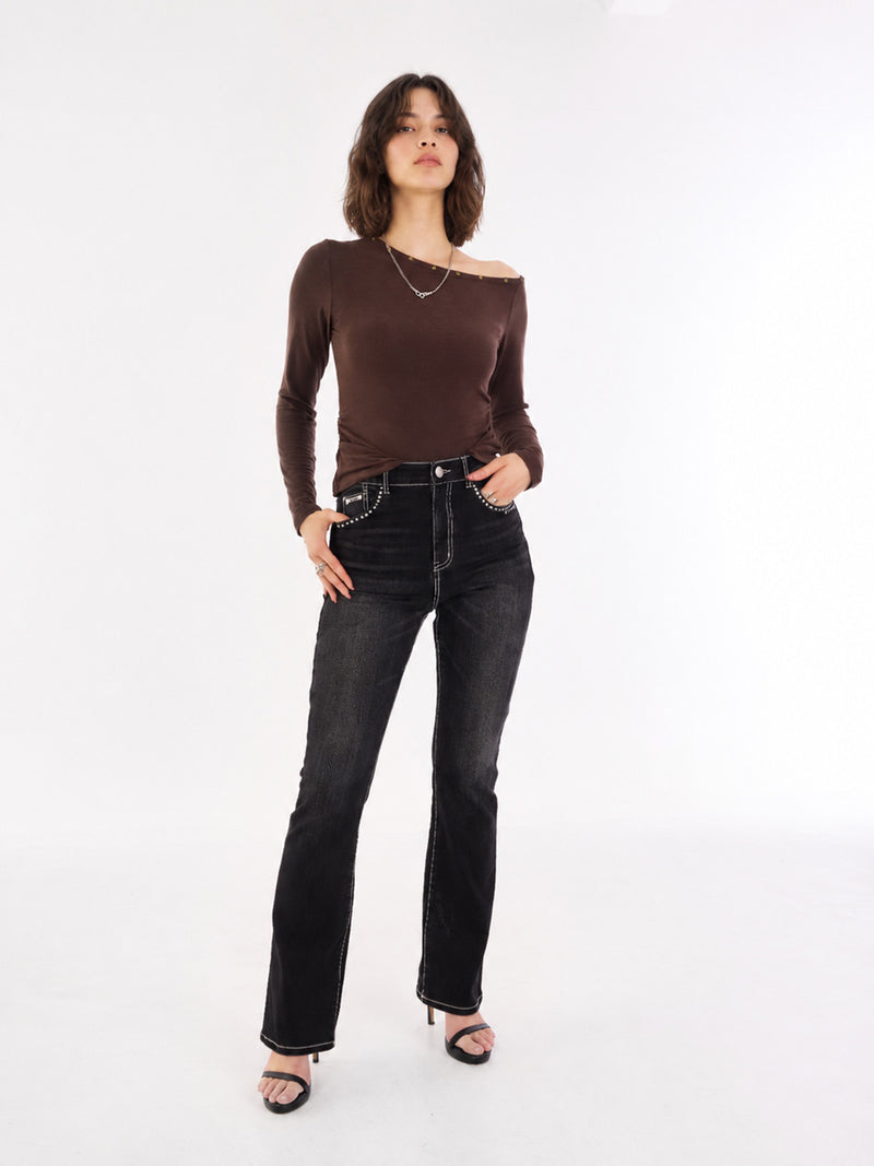 Kaia Mid Rise Wing Pocket Straight Jean