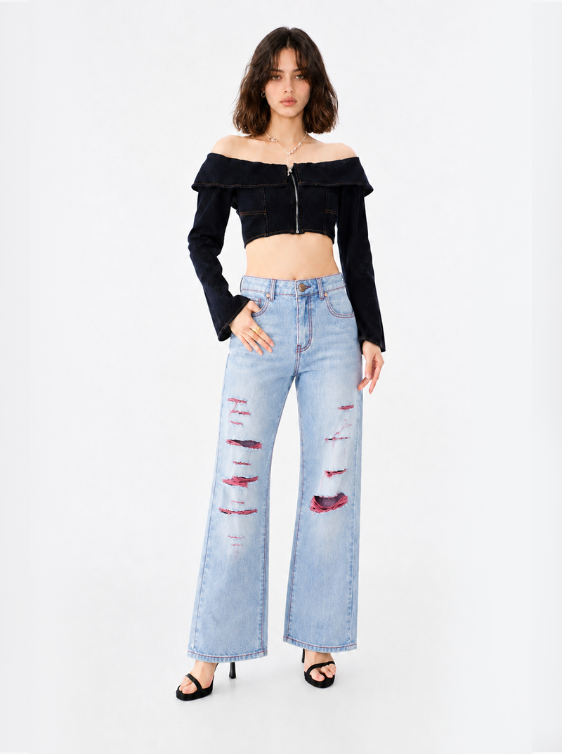 Kaia Red Slash Straight Jean