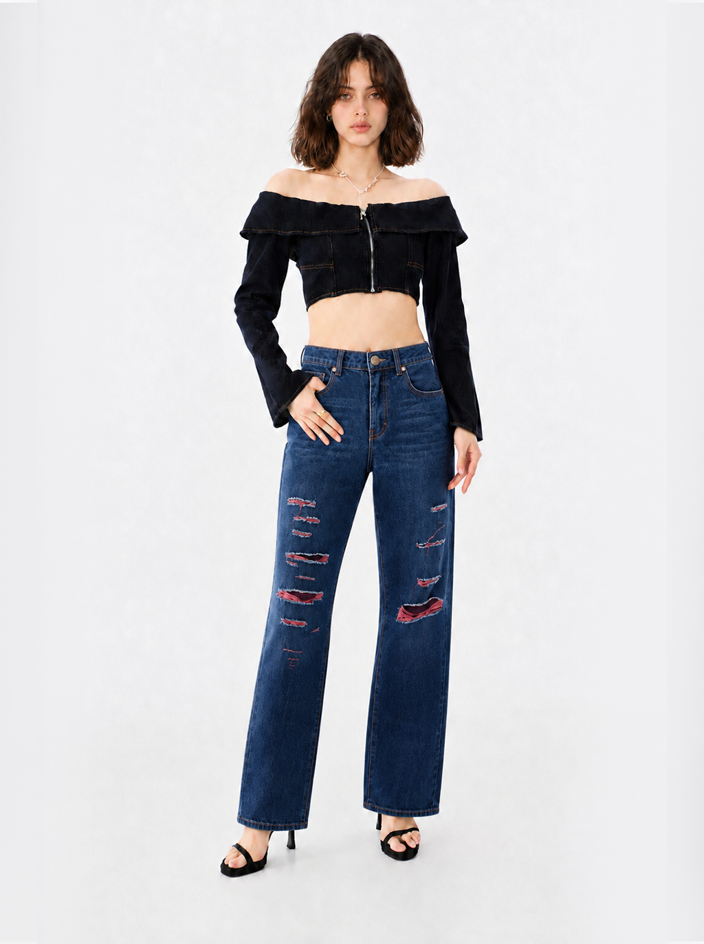 Kaia Red Slash Straight Jean