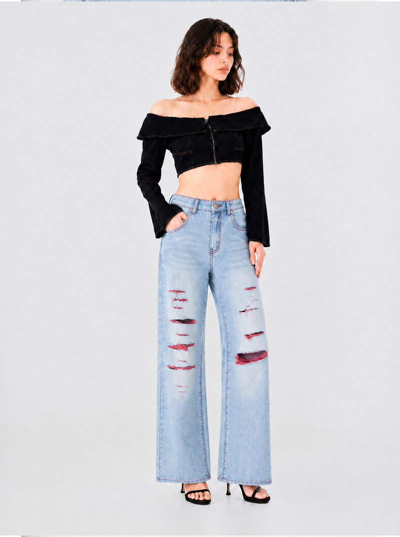 Kaia Red Slash Straight Jean