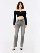 Kaia Mid Rise Contrast Back Pocket Straight Jean