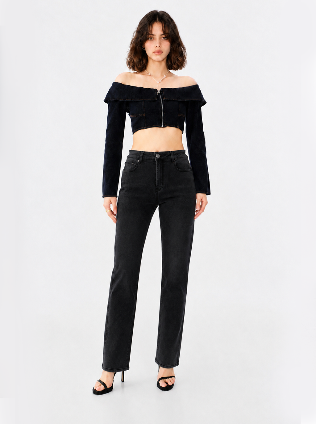 Kaia Mid Rise Contrast Back Pocket Straight Jean