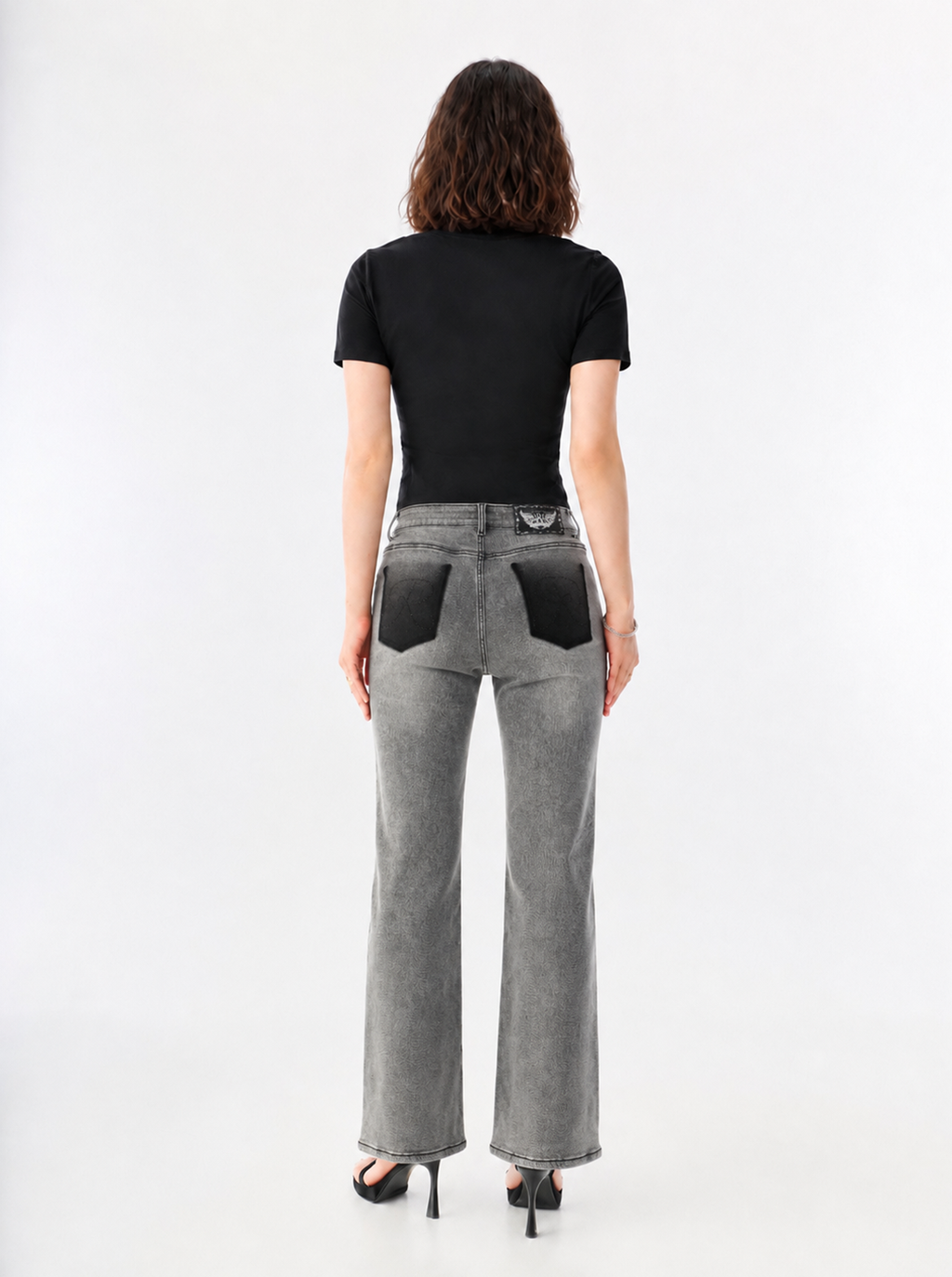 Kaia Mid Rise Contrast Back Pocket Straight Jean