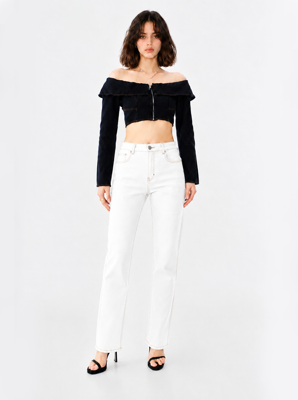 Kaia Mid Rise Contrast Back Pocket Straight Jean