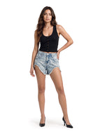 Curved Seam Denim Shorts