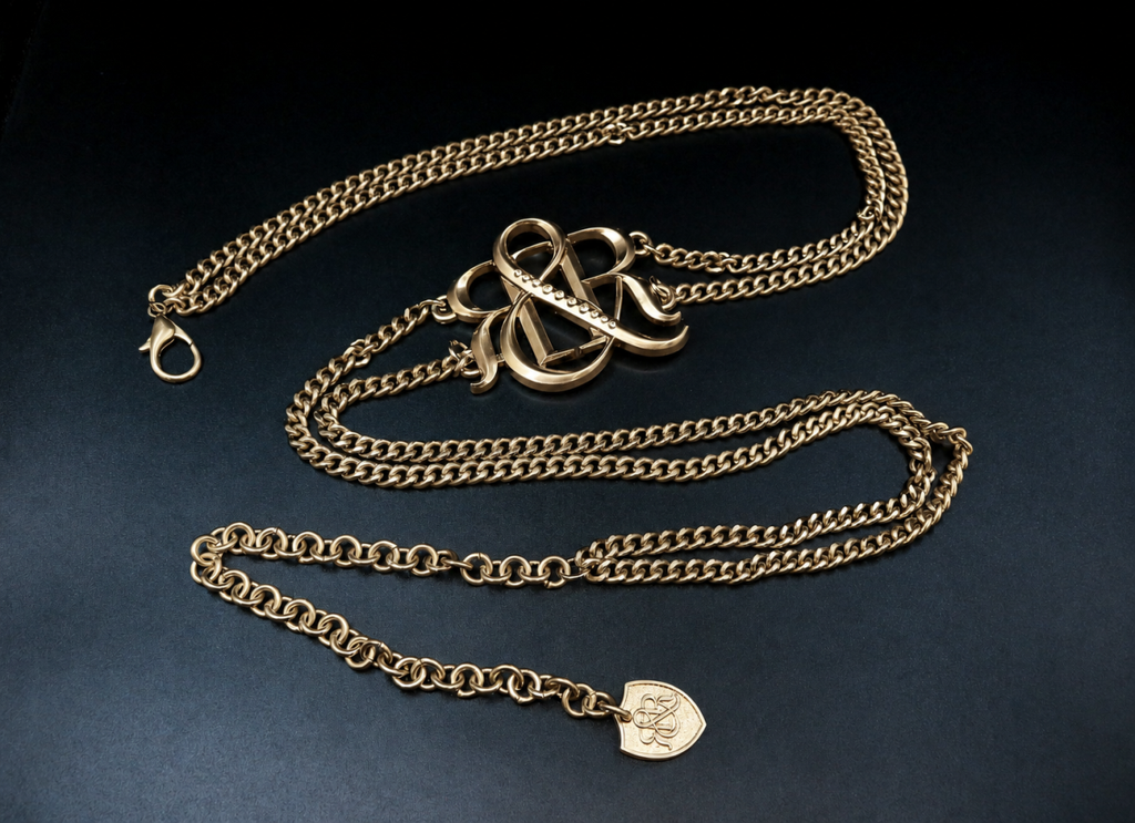 Chain-Embellished Logo Plaque Belt